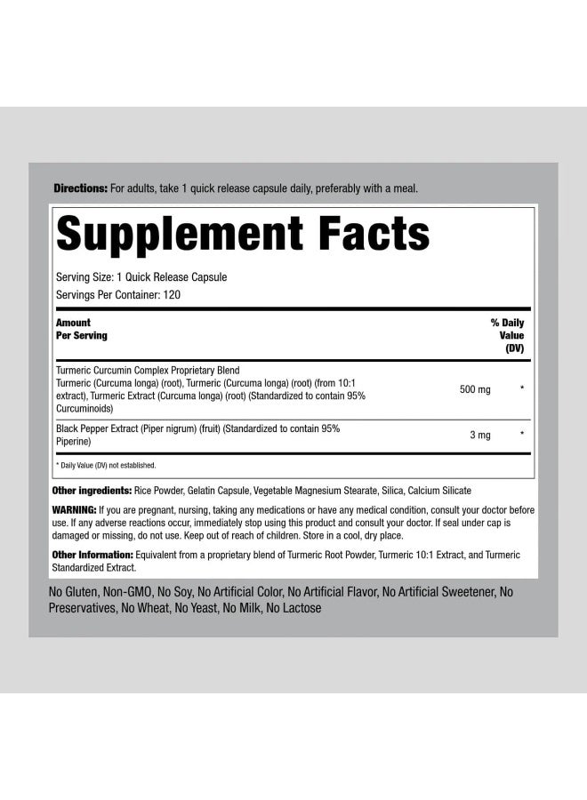naturulse Piping Rock Standardised Turmeric Curcumin Complex 500 Mg 120 Quick Release Capsules Herbal Supplement - Image 2